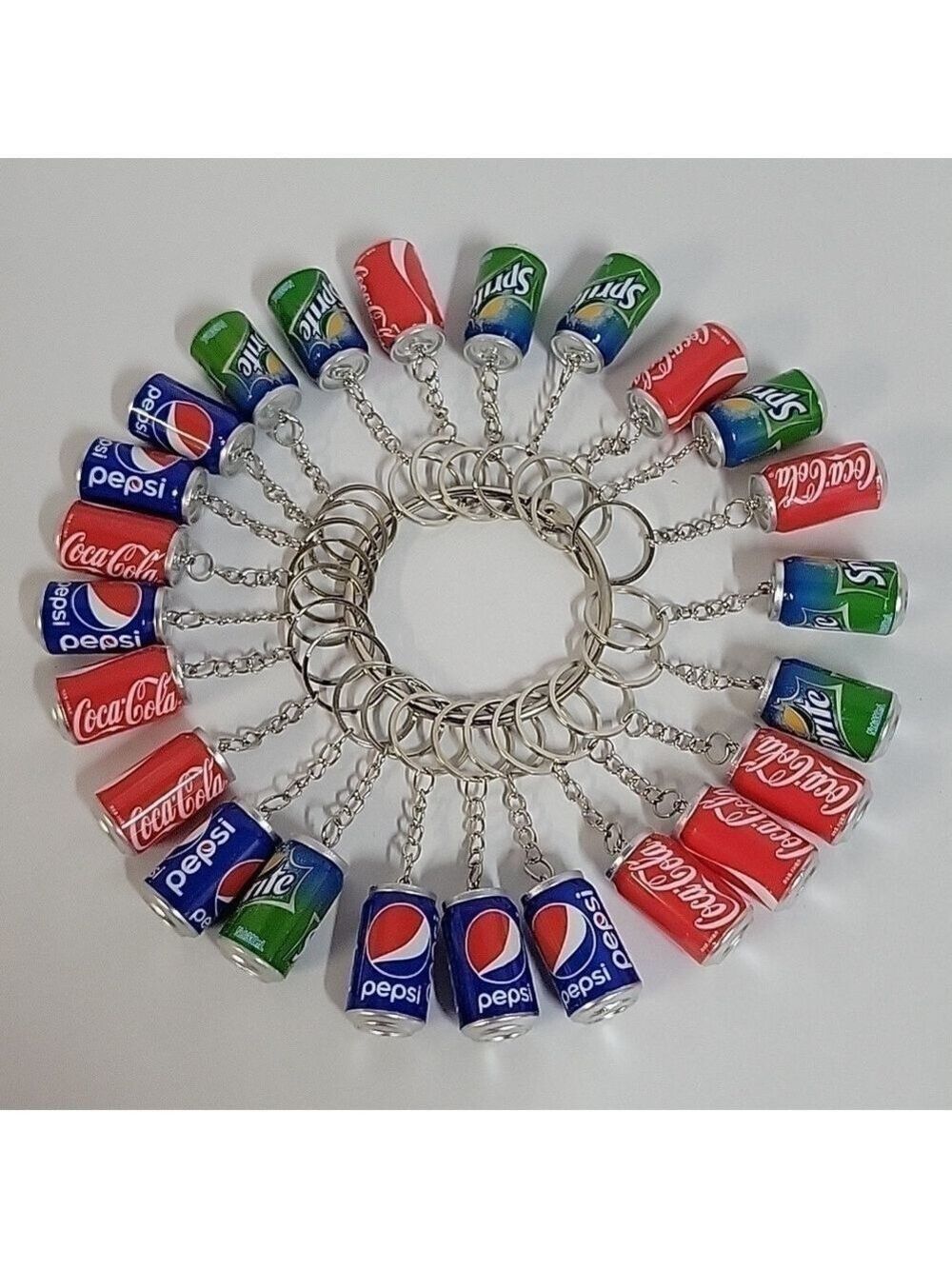 Lot of (24) Mini Soda Can Keychains